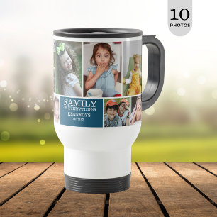 Personalisiert 10 Foto Collage Family Quote Blau Reisebecher