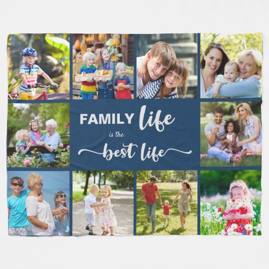 Personalisiert 10 Fotocollage Family Life Blue Fleecedecke (Vorderseite (Horizontal))