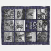 Personalisiert 11 Foto Collage Navy Blue Karo Fleecedecke (Vorderseite (Horizontal))