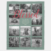 Personalisiert 11 FotoCollage BLESSED Dusty Green Fleecedecke (Vorderseite)
