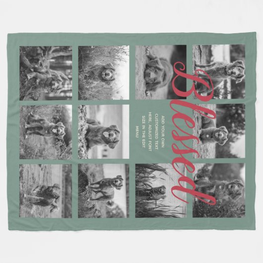 Personalisiert 11 FotoCollage BLESSED Dusty Green Fleecedecke (Vorderseite (Horizontal))