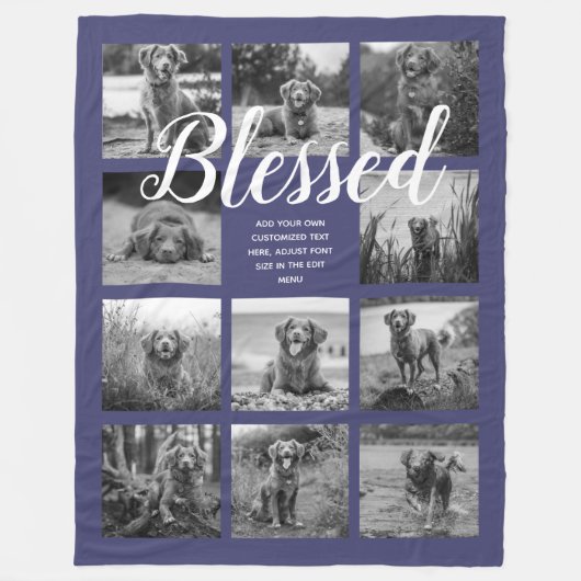Personalisiert 11 FotoCollage BLESSED Navy Blue Fleecedecke (Vorderseite)