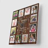 Personalisiert 12 Foto Collage Zitat Braunholz Quadratische Wanduhr (Winkel)