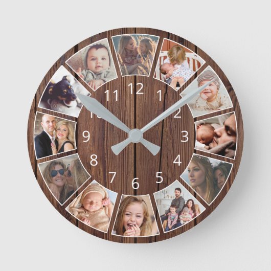 Personalisiert 12 Fotomaterial Naturholz Runde Wanduhr (Vorderseite)