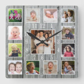 Personalisiert 13 Fotomaterial Rustikales Grauholz Quadratische Wanduhr (Vorderseite)