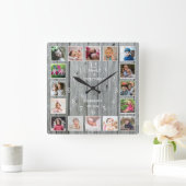 Personalisiert 16 Foto Collage Zitat Grau Holz Quadratische Wanduhr (Zuhause)