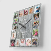 Personalisiert 16 Foto Collage Zitat Grau Holz Quadratische Wanduhr (Winkel)