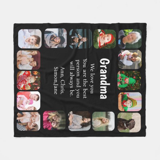 Personalisiert 16 FotoCollage Oma Black Fleecedecke (Vorderseite (Horizontal))