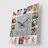 Personalisiert 16 Fotomaterial Rustikales Grauholz Quadratische Wanduhr (Winkel)