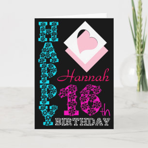 Personalisiert 16. Geburtstag Girly Black Greeting Karte