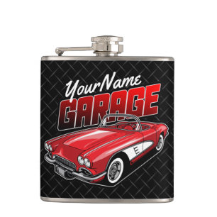 Personalisiert 1961 Red Classic Sports Car Garage Flachmann