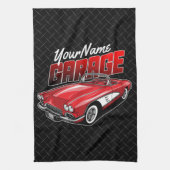 Personalisiert 1961 Red Classic Sports Car Garage Geschirrtuch (Vertikal)