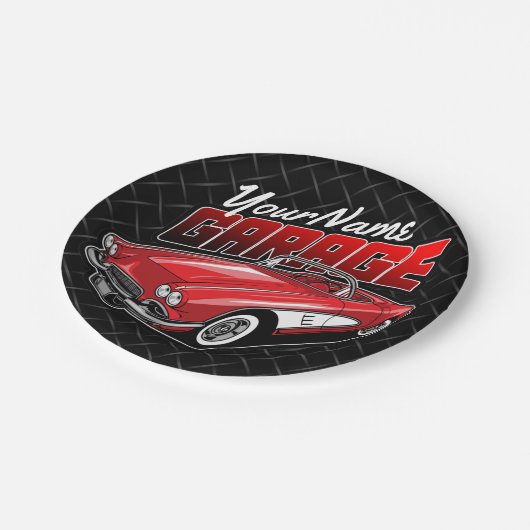 Personalisiert 1961 Red Classic Sports Car Garage Pappteller (Schrägansicht)