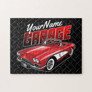 Personalisiert 1961 Red Classic Sports Car Garage Puzzle