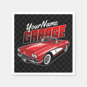Personalisiert 1961 Red Classic Sports Car Garage Serviette