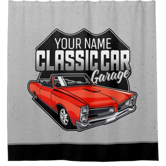 Personalisiert 1966 Konvertible Classic Car Garage Duschvorhang (Vorderseite)