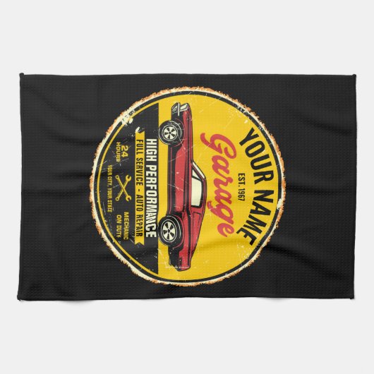 Personalisiert 1967 Fastback Red Classic Car Garag Geschirrtuch (Horizontal)