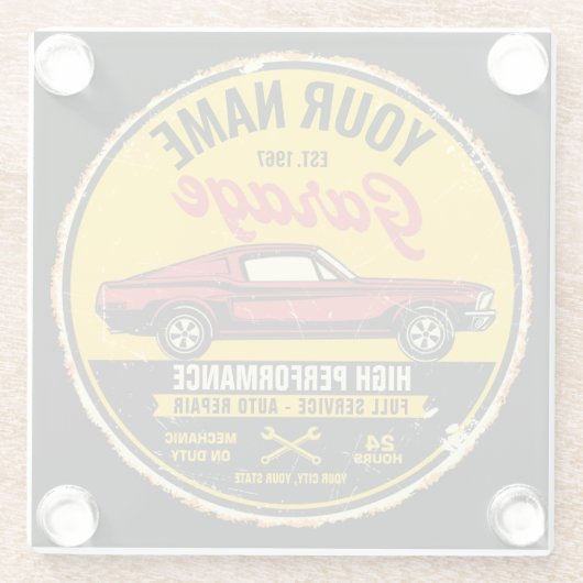 Personalisiert 1967 Fastback Red Classic Car Garag Glasuntersetzer (Rückseite)