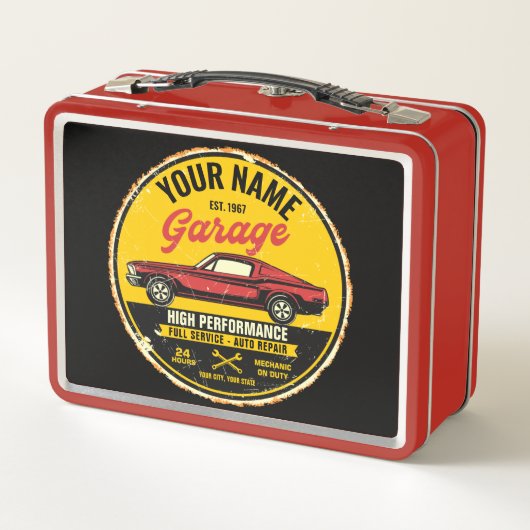 Personalisiert 1967 Fastback Red Classic Car Garag Metall Brotdose (Rückseite)