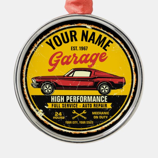 Personalisiert 1967 Fastback Red Classic Car Garag Ornament Aus Metall (Vorne)