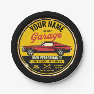 Personalisiert 1967 Fastback Red Classic Car Garag Pappteller