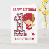 Personalisiert 1. Geburtstag Baseball Batter Red Karte (Gelbe Blume)