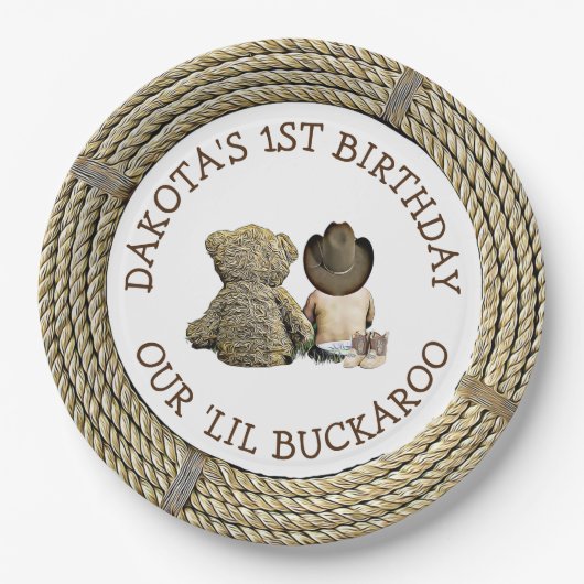 Personalisiert 1. Geburtstag Cowboy Themed Pappteller (Vorderseite)