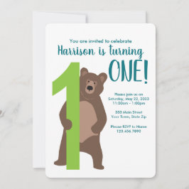Personalisiert 1. Geburtstag Moderne Bäreneinladun Einladung