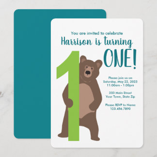 Personalisiert 1. Geburtstag Moderne Bäreneinladun Einladung
