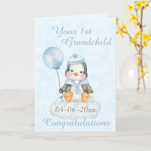 Personalisiert 1. Großkindpinguin Karte (Gelbe Blume)