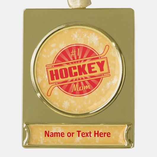 Personalisiert #1 Hockey Mama Weihnachtsfeier Banner-Ornament Gold (Vorderseite)