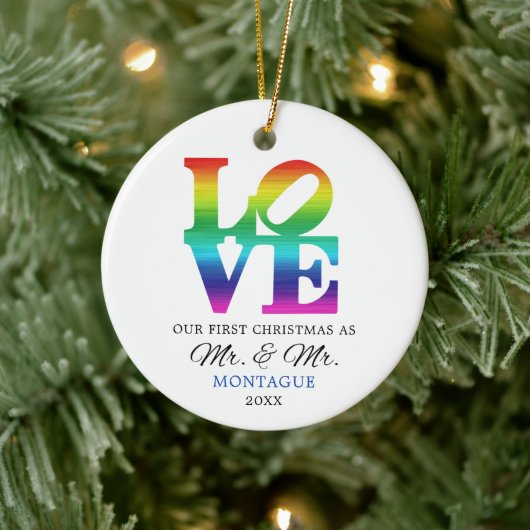 Personalisiert 1. Weihnachten als Mr. & Mr. Gay Ra Keramik Ornament (Baum)