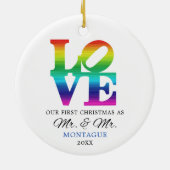 Personalisiert 1. Weihnachten als Mr. & Mr. Gay Ra Keramik Ornament (Hinten)