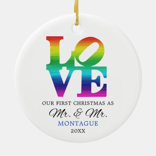 Personalisiert 1. Weihnachten als Mr. & Mr. Gay Ra Keramik Ornament (Hinten)