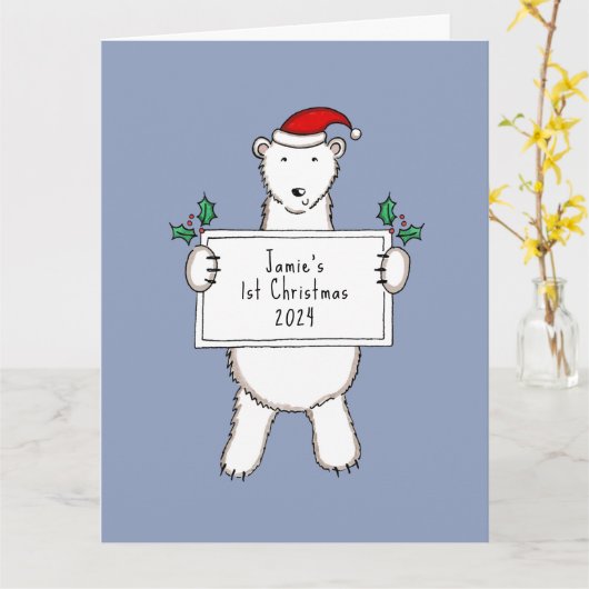 Personalisiert 1. Weihnachtsbärchen Karte (Gelbe Blume)