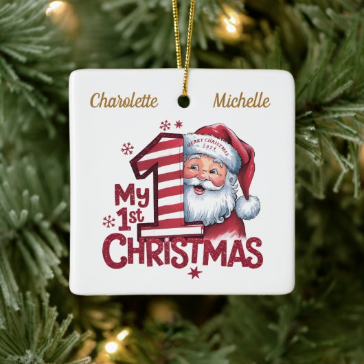 Personalisiert 1. Weihnachtsmädchen Santa Keramik Keramikornament (Baum)