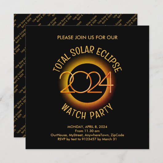 Personalisiert 2024 INSGESAMT SOLAR ECLIPSE Einladung (Vorne/Hinten)