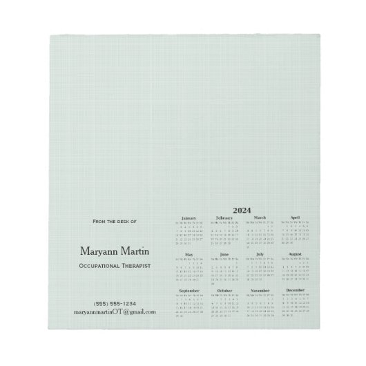 Personalisiert 2024 Monatlicher Kalender Grüne Lin Notizblock (Vorderseite)