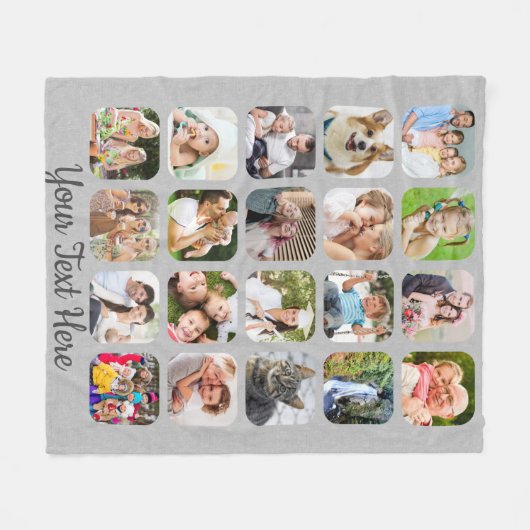 Personalisiert 20 Foto Collage Script Grau Linen Fleecedecke (Vorderseite (Horizontal))