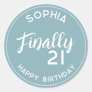 Personalisiert 21 Dusty blue 21. Geburtstag Runder Aufkleber
