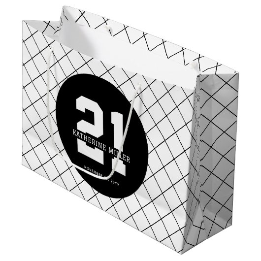 Personalisiert 21. Geburtstag Modern und elegant Große Geschenktüte (Vorderseite Schrägansicht)