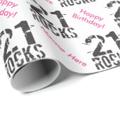 Personalisiert 21. Geburtstag Rosa - 21 Steine Geschenkpapier (Rolleneckpunkt)