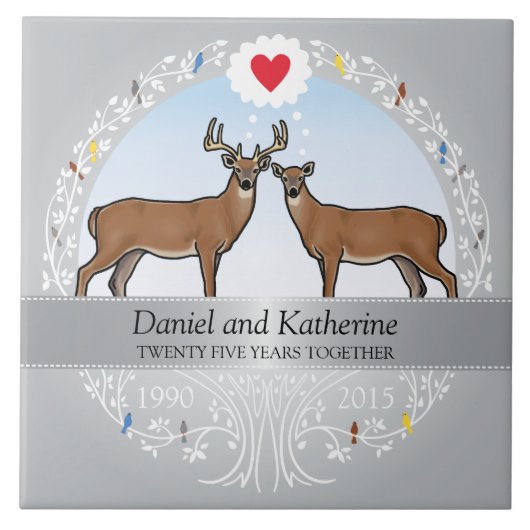 Personalisiert 25. Hochzeitstag, Buck & Doe Fliese (Vorderseite)