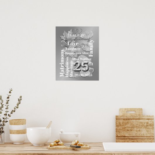 Personalisiert 25. Si,ver Wedding Anniversary Poster (Küche)