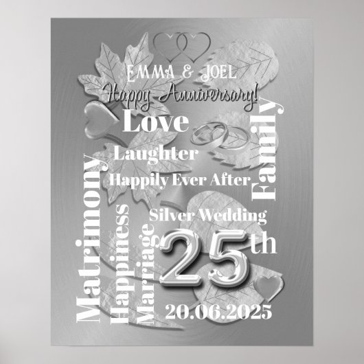 Personalisiert 25. Si,ver Wedding Anniversary Poster (Vorne)