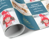 Personalisiert 2 Foto Blue Gold Weihnachtsfeiertag Geschenkpapier (Rolleneckpunkt)