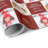 Personalisiert 2 Foto Red Gold Weihnachtsfeiertag Geschenkpapier (Rolleneckpunkt)