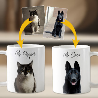 Personalisiert 2 Fotos und Namen für Haustiere Kaffeetasse