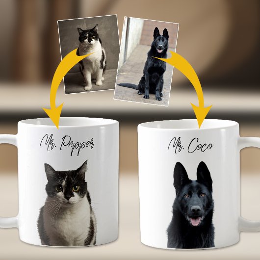 Personalisiert 2 Fotos und Namen für Haustiere Kaffeetasse