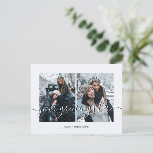 Personalisiert 2 Fotos Universell Gruß Postkarte (Stehend Vorderseite)